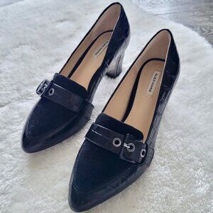 Alex Marie | Victorialynn Suede And Croc Leather Embossed Loafer Pumps
